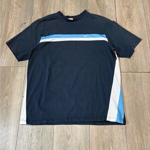 Vintage Nike Men Navy Blue Striped UNC Y2K Short Sleeve Shirt Size XL